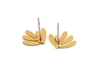 Gold Leaf Earring, 8 Gold Plated Brass Leaf Stud Earrings (12x13x0.60mm) A3025