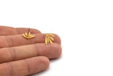Gold Leaf Earring, 8 Gold Plated Brass Leaf Stud Earrings (12x13x0.60mm) A3025
