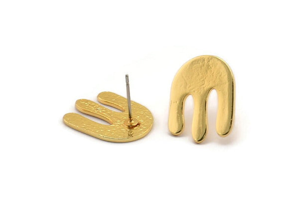 Gold Cactus Earring, 2 Gold Plated Brass Cactus Stud Earrings (19x15mm) N1437