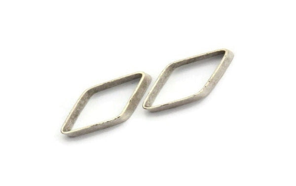 Silver Diamond Charm, 50 Antique Silver Plated Brass Wide Cut Open Diamond Ring Charms (9x17x0.35x2mm) D0221