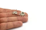 Silver Eye Earring, 4 Antique Silver Plated Brass Eye Stud Earrings - Stone Setting - Pad Size 6mm (19x14x1.5mm) N1321