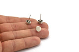 Silver Round Earring, 6 Antique Silver Plated Brass Round Earring Studs (8x3mm) N1405
