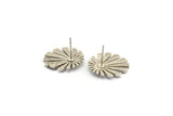 Silver Sun Earring, 2 Antique Silver Plated Brass Rising Sun Flag Stud Earrings - Pad Size 3mm (19x1.2mm) N1435