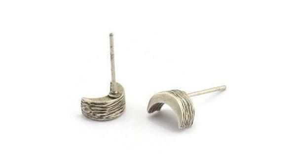 Silver Moon Earring, 6 Antique Silver Plated Brass Crescent Moon Stud Earrings (8x6x3mm) N1403
