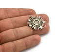 Silver Sun Charm, 2 Antique Silver Plated Brass Sun And Star With 1 Loop, Pendants - Pad Size 8mm (31x29mm) N1350