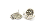 Silver Eye Earring, 4 Antique Silver Plated Brass Eye Stud Earrings (20x18x0.80mm) N1305