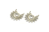 Silver Sun Charm, Antique Silver Plated Brass Sunshine Pendant With 2 Loops - Pad Size 6mm (36x33x1.5mm) N1383