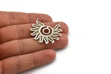 Silver Sun Charm, Antique Silver Plated Brass Sunshine Pendant With 2 Loops - Pad Size 6mm (36x33x1.5mm) N1383