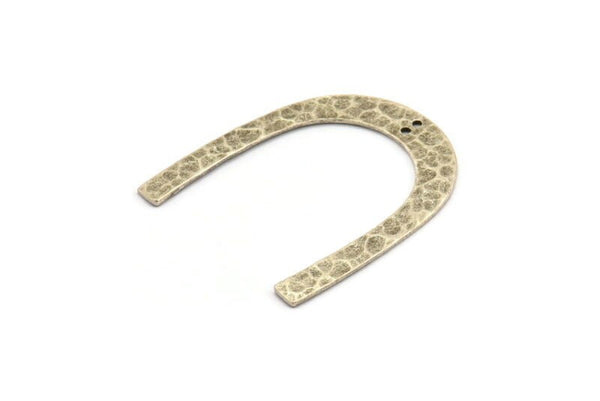 Silver Geometric Charm, 2 Hammered Antique Silver Plated Brass U Shaped Pendants With 2 Holes, Charms, Findings (42x36x1mm) N0931 H0992