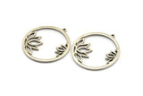 Lotus Flower Charm, 2 Antique Silver Plated Brass Lotus Flower Charms With 1 Loop (37x34x1.5mm) N1355
