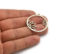 Lotus Flower Charm, 2 Antique Silver Plated Brass Lotus Flower Charms With 1 Loop (37x34x1.5mm) N1355