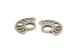 Moon Phases Earring, 2 Antique Silver Plated Brass Semi Circle Stud Earrings (29x22x1mm) N1002