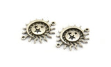 Moon and Sun, 4 Antique Silver Plated Brass, Silver Moon, Silver Sun, Silver Charm, Silver Connectors With 2 Loops (24x20mm) N1380
