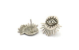 Silver Eye Earring, 4 Antique Silver Plated Brass Eye Stud Earrings (21x18mm) N1322