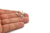 Silver Round Earring, 6 Antique Silver Plated Brass Round Earring Studs, With 1 Loop (8mm) N1168