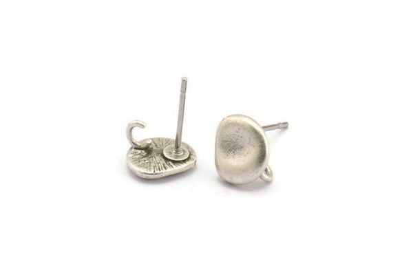 Silver Round Earring, 6 Antique Silver Plated Brass Round Earring Studs, With 1 Loop (8mm) N1168