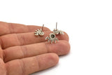 Silver Eye Earring, 6 Antique Silver Plated Brass Eye Stud Earrings - Stone Setting - Pad Size 4mm (16x11x1.5mm) N1302