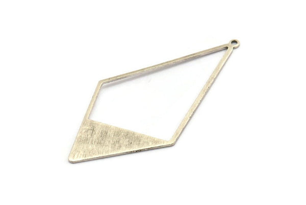 Silver Diamond Pendant, 4 Textured Antique Silver Plated Brass Diamond Pendants With 1 Loop (56x27x0.80mm) D0569