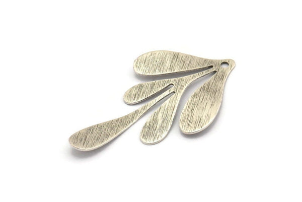 Silver Leaf Charm, 4 Textured Antique Silver Plated Brass Leaf Charm Earrings With 1 Hole, Findings (46x26x0.60mm) D846