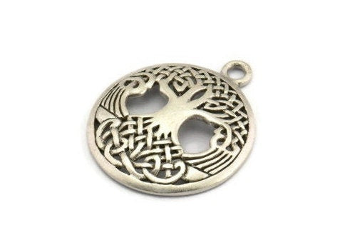Silver Tree Charm, 2 Antique Silver Plated Brass Tree Pendants With 1 Loop, Findings (26x23mm) N1357