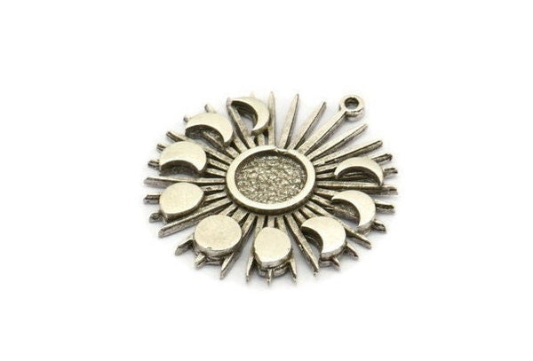 Moon Phases Charm, Antique Silver Plated Brass Crescent Moon Charm With 1 Loop, Pendant - Pad Size 8mm (31x29mm) N1400
