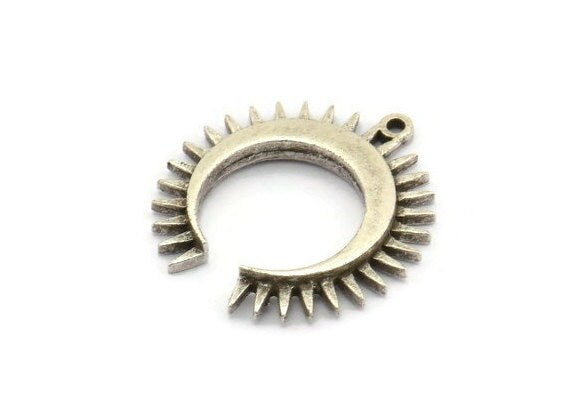 Gümüş Ay Tılsımı, 1 Döngülü 4 Antik Gümüş Kaplamalı Pirinç Hilal Ay Tılsımı (22,5x21x2,5 mm) N1432