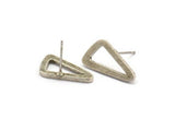 Silver Triangle Earring, 4 Antique Silver Plated Brass Triangle Stud Earrings (19x10x1.5mm) N1409
