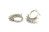 Silver Sun Earring, 4 Antique Silver Plated Brass Sunshine Stud Earrings (22x21x1.5mm) N1333