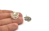 Silver Moon Earring, 4 Antique Silver Plated Brass Moon Phases Stud Earrings (19x16x1mm) N1339