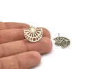 Silver Moon Earring, 4 Antique Silver Plated Brass Moon Phases Stud Earrings (19x16x1mm) N1339