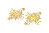 Gold Eye Charm, 2 Gold Plated Brass Eye And Sun Shaped Charms With 2 Triangle Loops, Earring Charms, Connectors (58x49x0.60mm) A3253