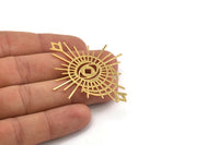 Gold Eye Charm, 2 Gold Plated Brass Eye And Sun Shaped Charms With 2 Triangle Loops, Earring Charms, Connectors (58x49x0.60mm) A3253