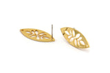 Gold Marquise Earring, 4 Gold Plated Brass Leaf Patterned Marquise Shaped Stud Earrings With 1 Hole (24x10x0.80mm) A6216 A2812 H0189