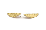 Gold Half Moon, 2 Hammered Gold Plated Brass Semi Circle Stud Earrings (51x16x1mm) N1024