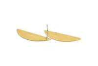 Gold Half Moon, 2 Hammered Gold Plated Brass Semi Circle Stud Earrings (51x16x1mm) N1024
