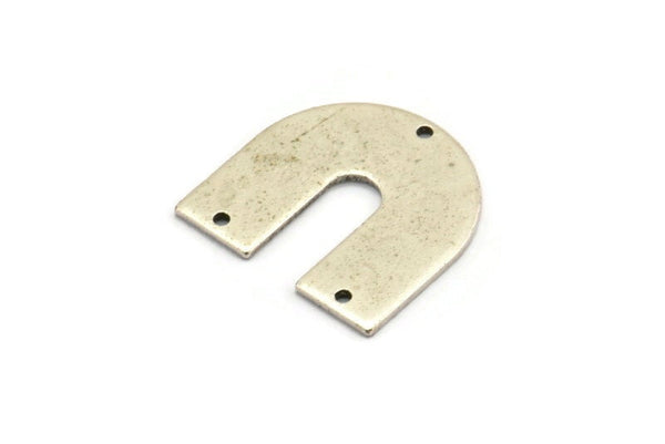 Silver Geometric Charm, 4 Antique Silver Plated Brass U Shaped Pendants With 3 Holes, Earrings, Findings (21.5x21x1mm) D977