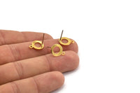 Gold Circle Earring, 6 Gold Plated Brass Circle Stud Earrings With 1 Loop (13x10x0.80mm) M042 A1626