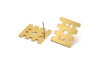 Earring Studs, 2 Gold Plated Brass - Ethnic Motif Shaped Stud Earrings - Gold Earrings - Earrings (18x16x0.80mm) A2806