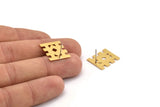 Earring Studs, 2 Gold Plated Brass - Ethnic Motif Shaped Stud Earrings - Gold Earrings - Earrings (18x16x0.80mm) A2806