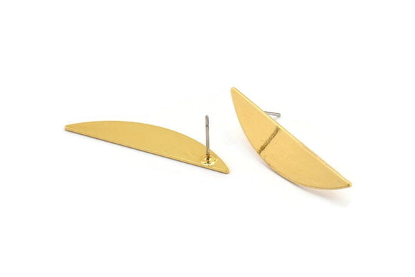 Semi Circle Earring, 2 Gold Plated Brass Half Moon Stud Earrings (37x8x0.70mm) M881 A2271