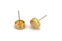Gold Round Earring, 4 Gold Plated Brass Round Earring Studs (8x3mm) N1405