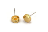 Gold Round Earring, 4 Gold Plated Brass Round Earring Studs (8x3mm) N1405