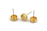 Gold Round Earring, 4 Gold Plated Brass Round Earring Studs (8x3mm) N1405