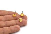 Gold Round Earring, 4 Gold Plated Brass Round Earring Studs (8x3mm) N1405