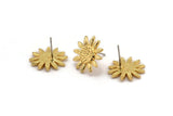 Gold Sunflower Earring, 2 Gold Plated Brass Sunflower Stud Earrings (15mm) N1341