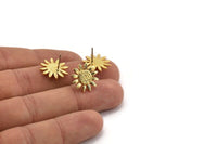 Gold Sunflower Earring, 2 Gold Plated Brass Sunflower Stud Earrings (15mm) N1341