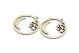 Silver Moon Charm, Antique Silver Plated Brass Moon And Star Charm With 1 Loop (36x34x1.5mm) N1346