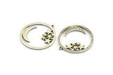 Silver Moon Charm, Antique Silver Plated Brass Moon And Star Charm With 1 Loop (36x34x1.5mm) N1346