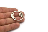 Silver Moon Charm, Antique Silver Plated Brass Moon And Star Charm With 1 Loop (36x34x1.5mm) N1346