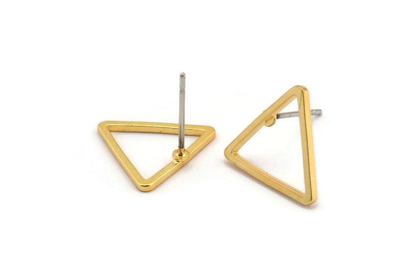 Gold Triangle Earring, 6 Gold Plated Brass Triangle Stud Earrings (14x1mm) BS 1023 A2266